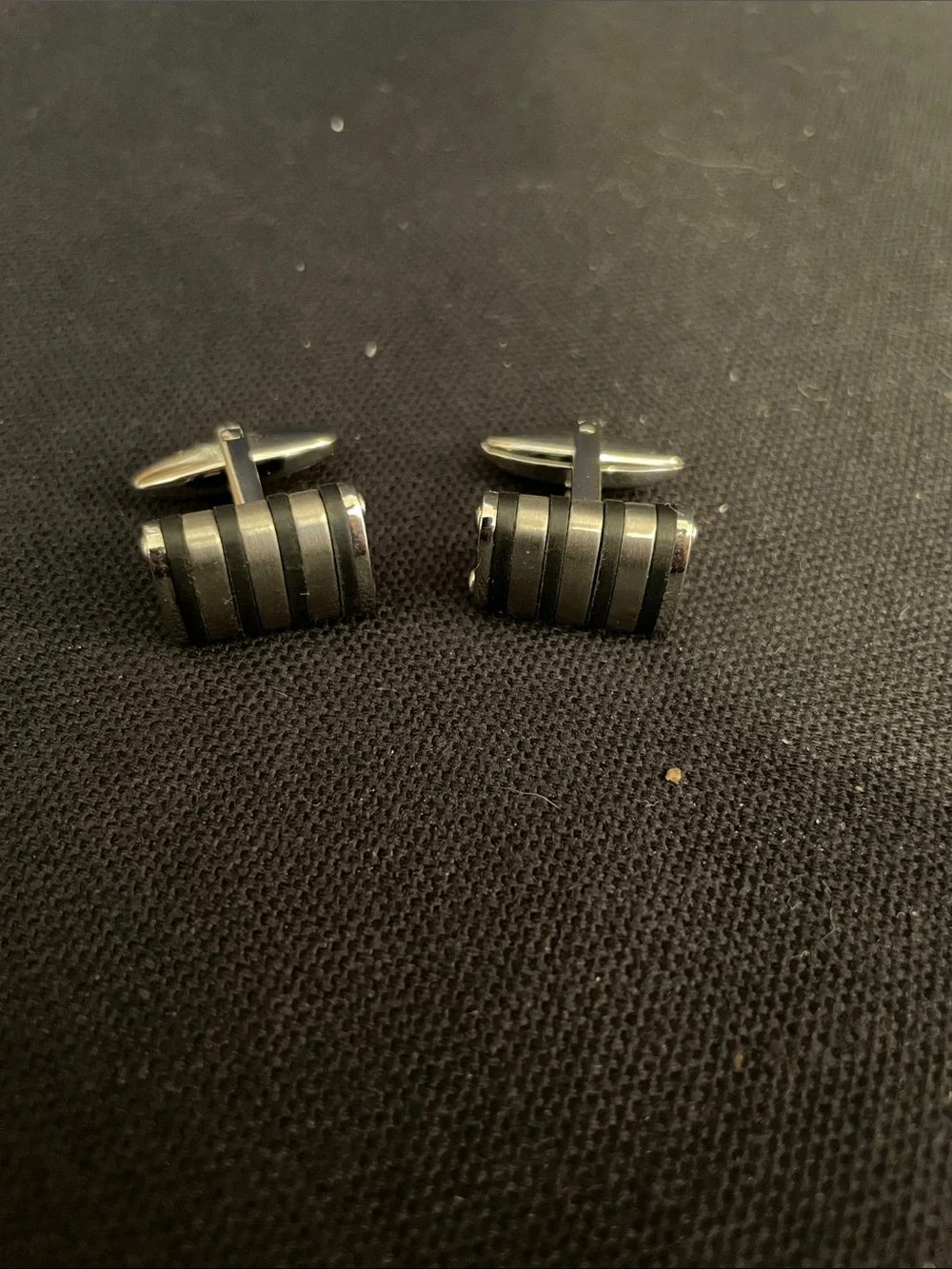 Men's Black and Gunmetal Stripe Cufflinks